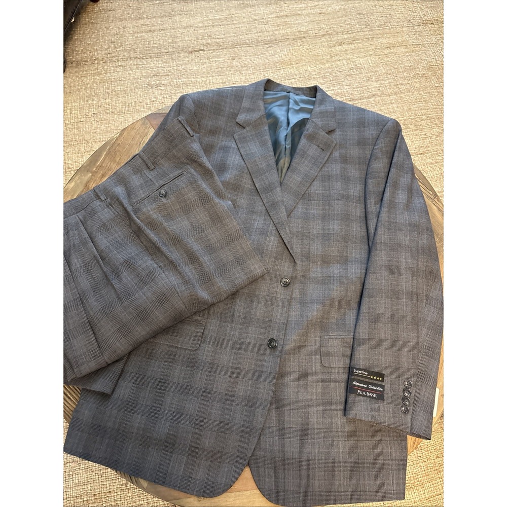 Jos A Bank Signature Suit Mens 48L / 43W Gray Glen Plaid  Unhemmed  Wool Gordon